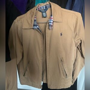 Polo by Ralph Lauren Boys 12-14/Women’s SM Camel Jacket Plaid Collar 100% Cotton